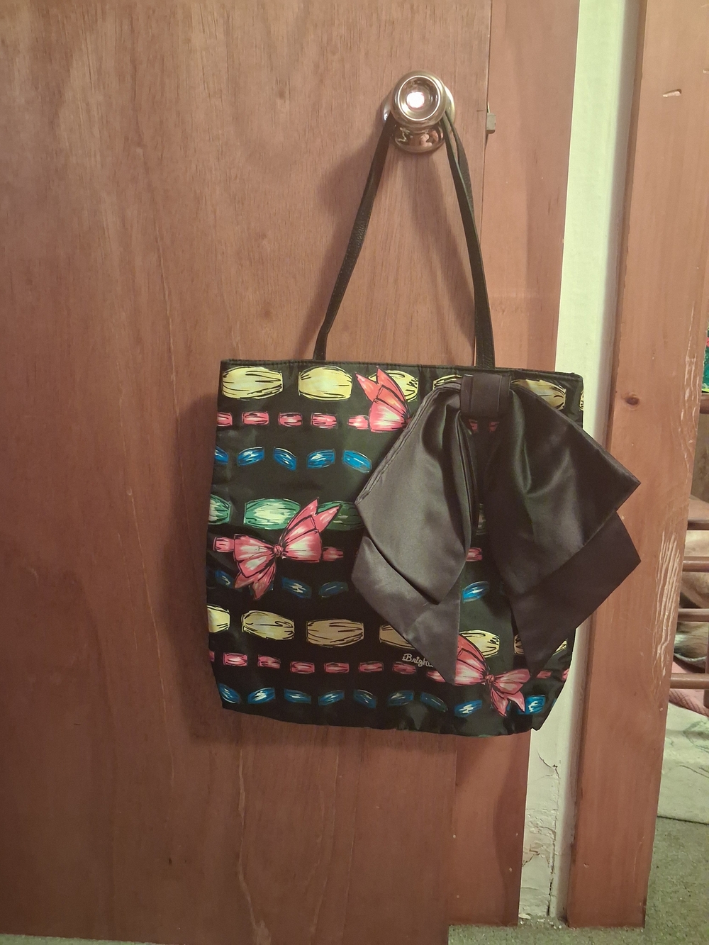 Brighton Black Tote with Multicolor Floral Print and Large Black Bow